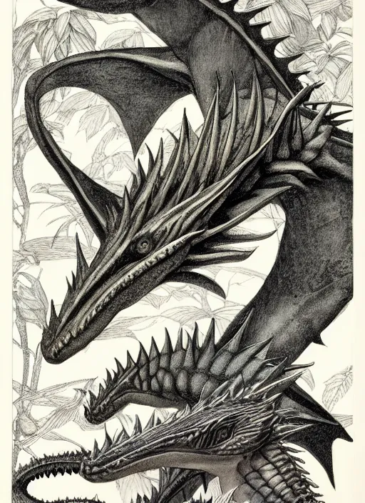 Image similar to mother of dragons in a tropical forest, john james audubon, intaglio, sharp focus