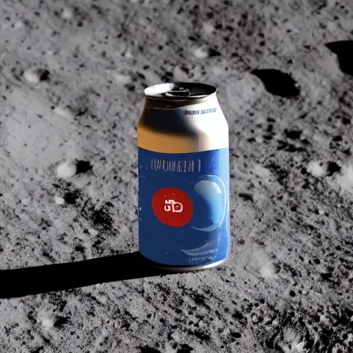 Prompt: a brandless beer can on the moon