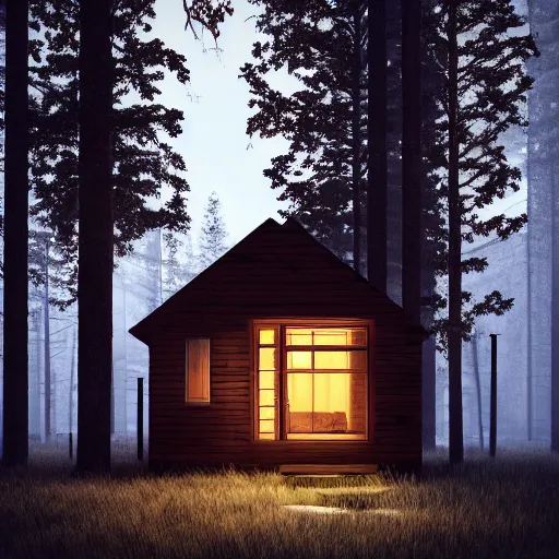 Image similar to a cabin in the woods, octane render