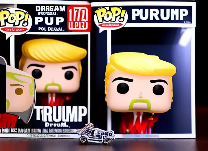 Prompt: !dream product still of Donald Trump funko pop with box, 85mm f1.8