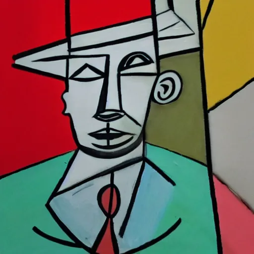 Prompt: a man wearing a fedora in the style of picasso