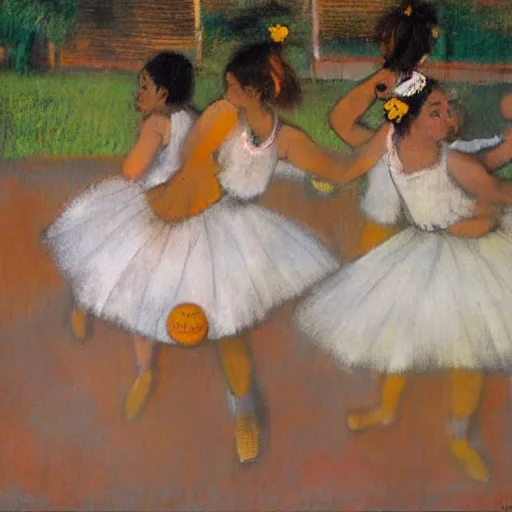 Image similar to mangoes playing basketball in the style of degas