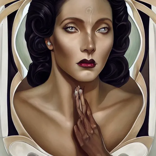 Prompt: an art nouveau, ( streamline moderne ), multi - ethnic and multi - racial portrait in the style of charlie bowater, and donato giancola, and charles dulac. natural look. very large, clear, expressive and intelligent eyes. symmetrical, centered, ultrasharp focus, dramatic lighting, photorealistic digital painting, intricate ultra detailed background.