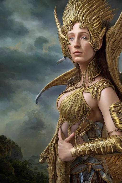 Image similar to A fantasy book style portrait painting of a hybrid, Blake Lively, Anya_Taylor-Joy, Cory Chase, as a Mystical Valkyrie, Anubis-Reptilian, Atlantean Warrior, François Boucher, Oil Painting, Crisp clear resolution, unreal 5, DAZ, hyperrealistic, octane render, Regal, Refined, Detailed Digital Art, RPG portrait, William-Adolphe Bouguereau, Michael Cheval, Walt Disney (1937), Steampunk, hyperdetailed, artstation, cgsociety, Volumetric Golden dappled dynamic lighting, Highly Detailed, Cinematic Lighting, Unreal Engine, 8k, HD