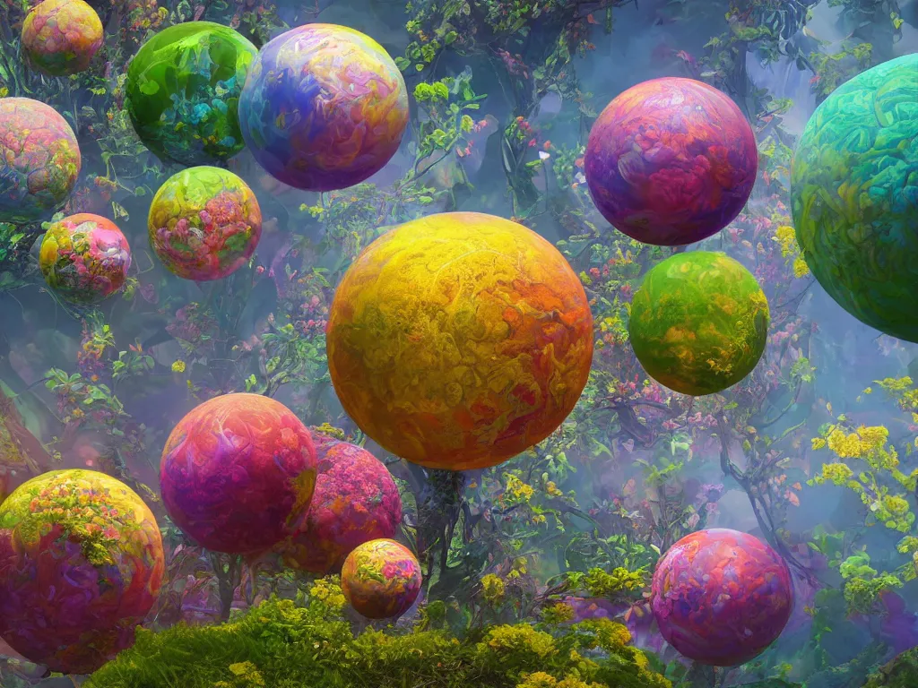 Prompt: the universe is a spheroid region 7 0 5 meters in diameter, kauai springtime, sunlight study, art nouveau, by rachel ruysch and ( ( ( ( ( lisa frank ) ) ) ) ) and asher brown durand, 8 k, extreme detail, sharp focus, octane render