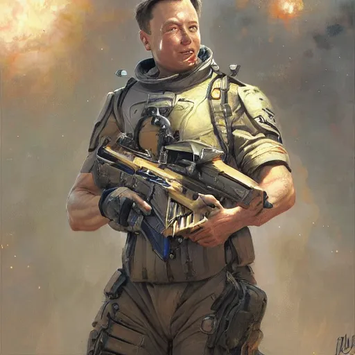 Image similar to Elon Musk as a soldier, closeup character art by Donato Giancola, Craig Mullins, digital art, trending on artstation