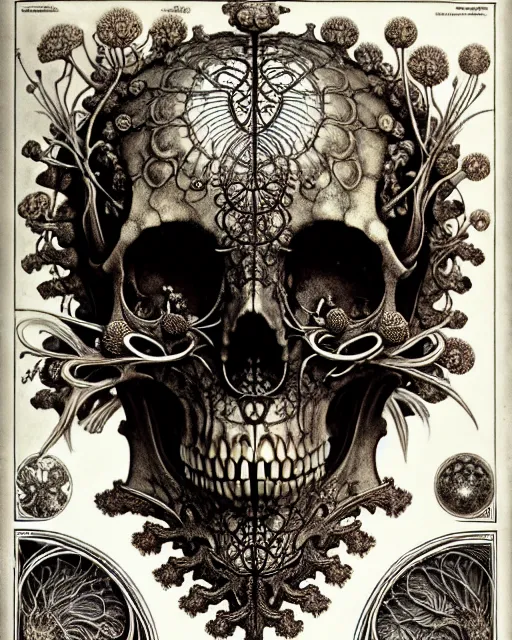 Image similar to art forms of nature by ernst haeckel, memento mori by arthur rackham, ornate antique porcelain beautiful skull mask, ultrasharp, photorealistic, hyperdetailed, octane render, polished, art nouveau, neo - gothic, gothic, intricate ornamental organic filigree, art nouveau botanicals, art forms of nature by ernst haeckel, horizontal symmetry, symbolist, visionary