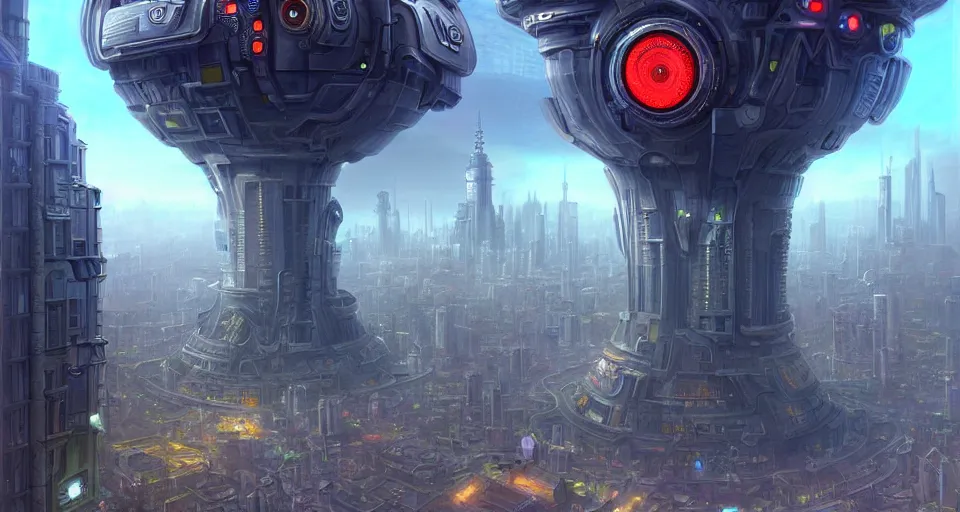 Prompt: beijin in cyperpunk setting, lots of drones, tall! buildings!, big eye is watching, futurism, distopia, by tyler edlin