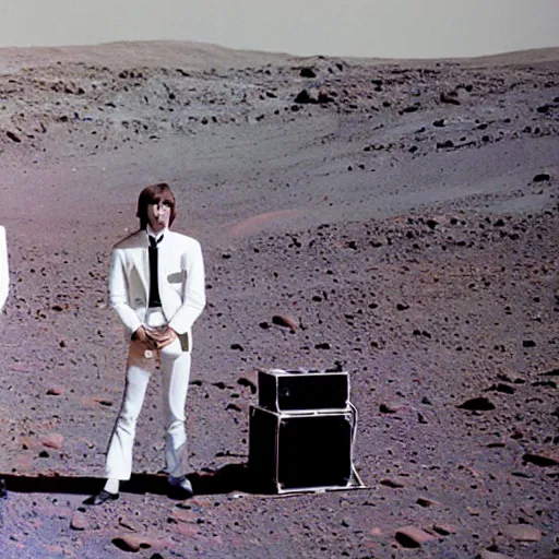 Prompt: the beatles playing a concert on mars. photograph 8 k cinematic colored