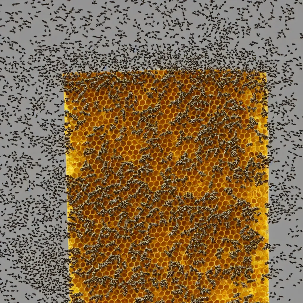 Image similar to james webb telecsope in space, made out of honey, with bees flying around it