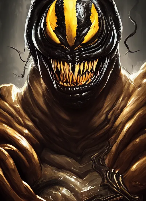 Image similar to An epic fantasy comic book style portrait painting of Venom, unreal 5, DAZ, hyperrealistic, octane render, cosplay, RPG portrait, dynamic lighting