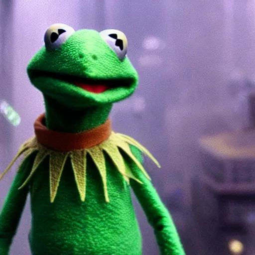 Prompt: Kermit The Frog in Bladerunner, 4k