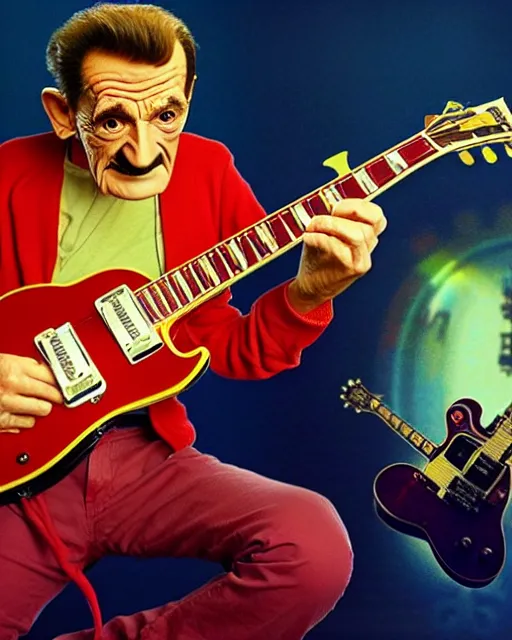 Prompt: barry chuckle ( shredding on a gibson les paul, art by glenn fabry and frank frazetta, 3 d rendering by beeple, 8 k )