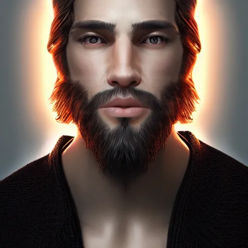 Image similar to A handsome man with Dark and Light hair, portrait, digital art, trending on artstation, behance, unreal render
