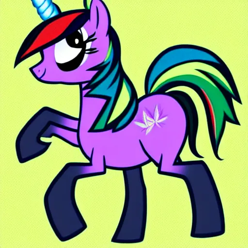 Prompt: stoner pony from my little pony, marijuana themed, art, smoke everywhere, colorful