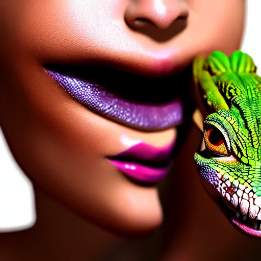 Image similar to beautiful humanized lizard - girl, full growth, studio shot in style, professional photographer, many details, super realistic, high quality, 8 k