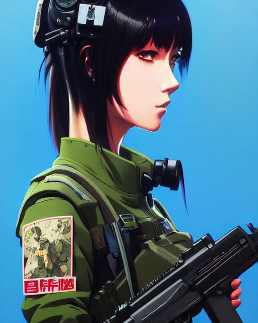 Image similar to girl wearing tactical gear, very anime, fine - face, audrey plaza, realistic shaded perfect face, fine details. anime. realistic shaded lighting poster by ilya kuvshinov katsuhiro otomo ghost - in - the - shell, magali villeneuve, artgerm, jeremy lipkin and michael garmash and rob rey