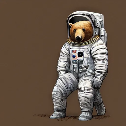 Prompt: a bear in a astronaut suit on Mars, with the sky full of stars, digital art, trending on artstation, HDR