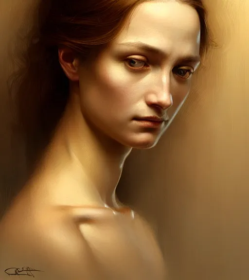 Image similar to portrait of a woman in heightened detail, poised, intense emotion, detailed facial expression, detailed surroundings, intricate, elegant, highly detailed, centered, digital painting, artstation, concept art, smooth, sharp focus, illustration, by ( leonardo da vinci, greg rutkowski ), wlop