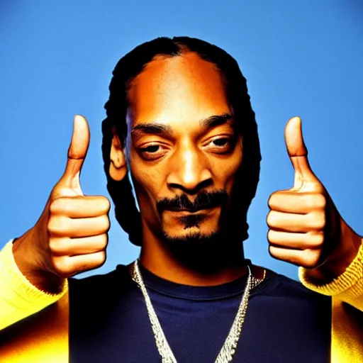 Image similar to Snoop Dog holding two thumbs up for a 1990s sitcom tv show, Studio Photograph, portrait, C 12.0