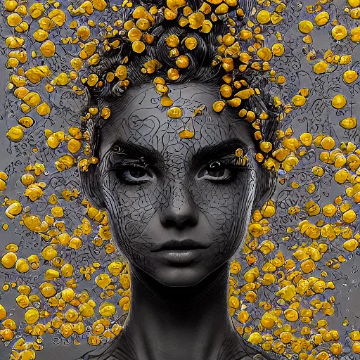 Image similar to the portrait of an absurdly beautiful, graceful, elegant, sophisticated, young teen girl made up of lemons looking up, an ultrafine hyperdetailed illustration by kim jung gi, irakli nadar, intricate linework, bright colors, octopath traveler, final fantasy, unreal engine 5 highly rendered, global illumination, radiant light, detailed and intricate environment