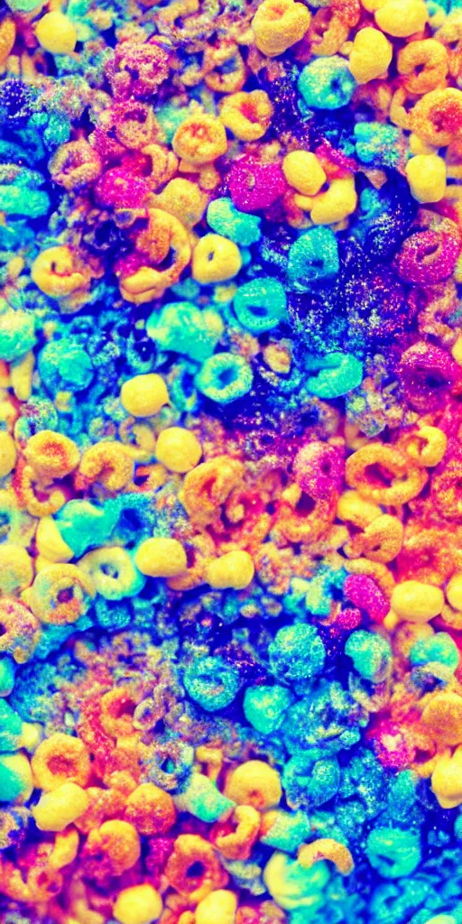 Image similar to A swirl of galaxy with cereal bits floating everywhere, octane render, high quality, cinematic, pastel.