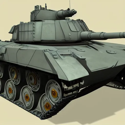 Prompt: main battle tank blueprint scuffed top down side view