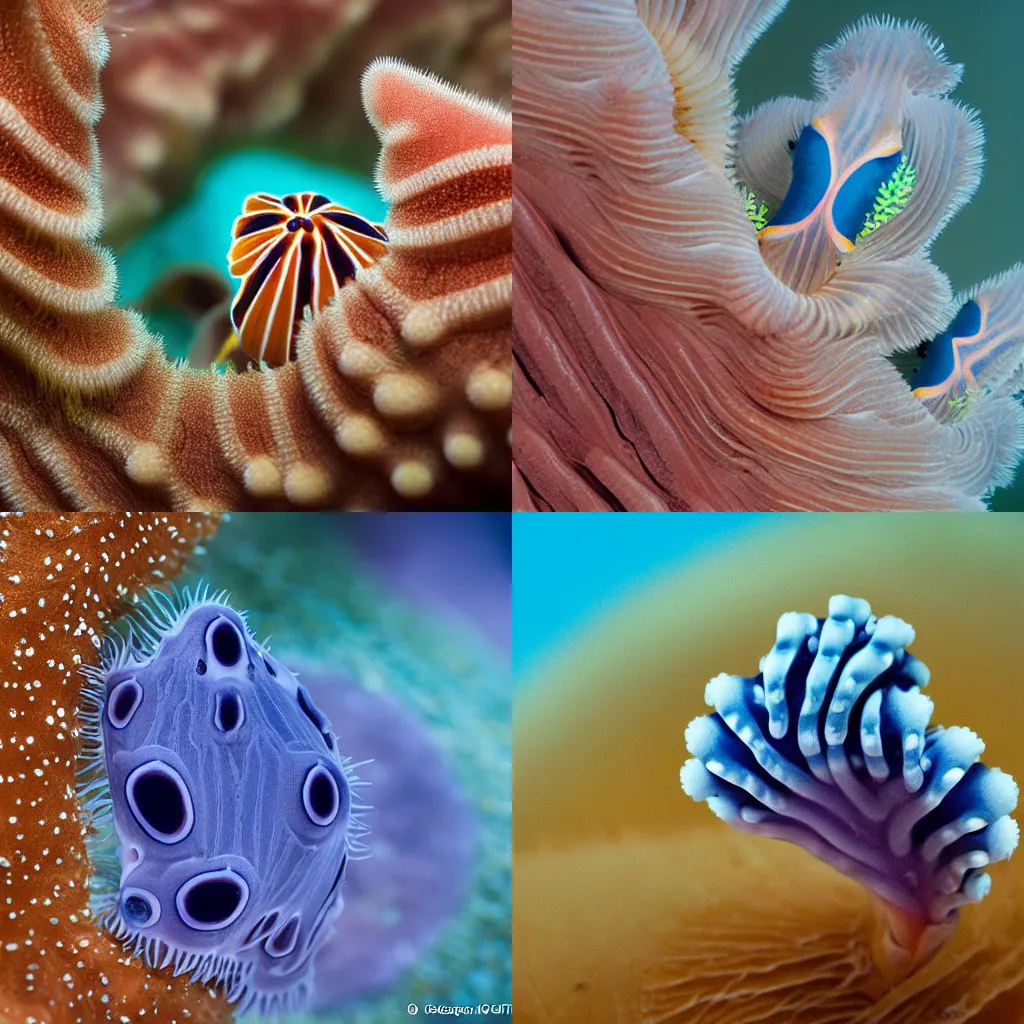 Prompt: Nudibranch, macro lens, National Geographic photo, award-winning