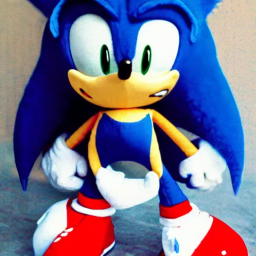 Prompt: plush sonic, 1999 photo