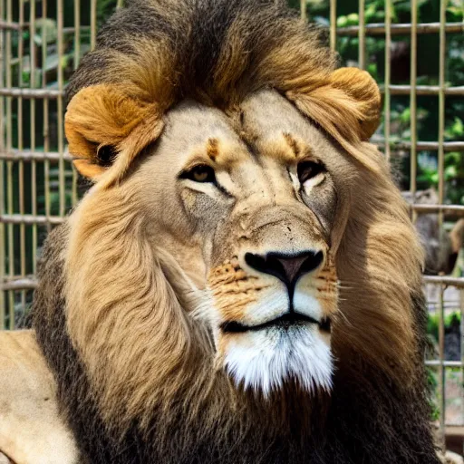 Image similar to lion roaring in cage at the zoo