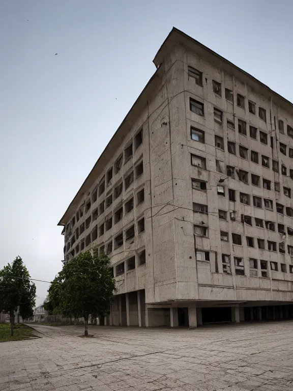 Prompt: soviet suburb building, photo, front view