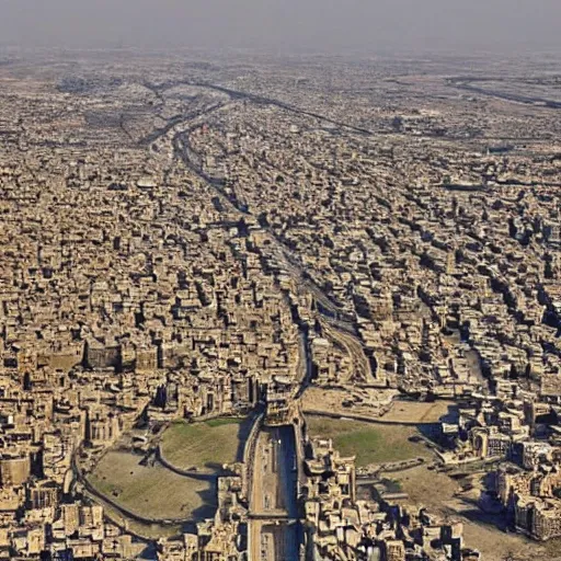 Prompt: the city of baghdad after 700 years, wide angle,