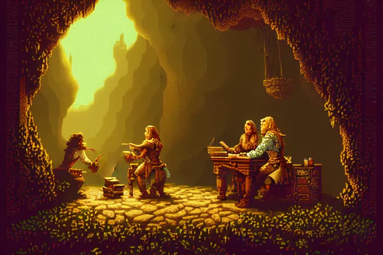 Image similar to the bard's tale, beautiful detailed pixelart by albertov, intricate details, beautiful, dithered gradients, volumetric lighting, cgsociety, artstation, smooth, sharp focus, 2 d illustration, amazing art by dan mumford