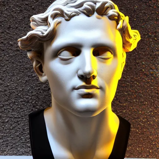 Image similar to 3 d renaissance statue head, mix with neon art, highly detailed