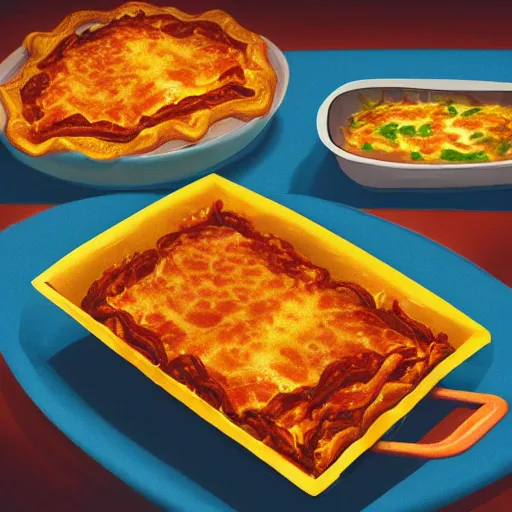 Image similar to photorealistic garfield eating lasagne, atmospheric lighting, details