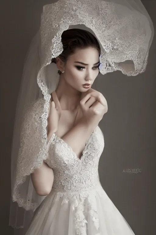 Prompt: Wedding Dress with lace portrait by Artgerm and WLOP