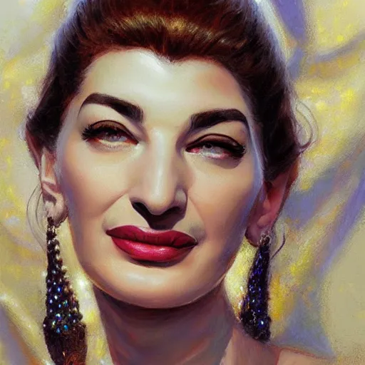 Prompt: Beautiful Maria Callas, closeup character portrait art by Donato Giancola, Craig Mullins, digital art, trending on artstation, highly detailed, high solution, symmetric face