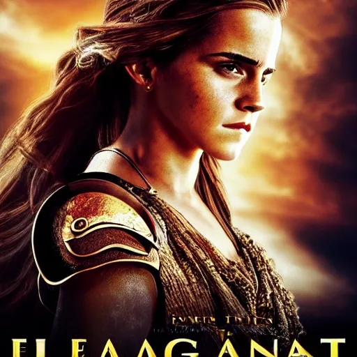 Image similar to emma watson as king leonid from the 3 0 0 spartans, movie poster. symmetry, awesome exposition, very detailed, highly accurate, professional lighting diffracted lightrays, 8 k, sense of awe