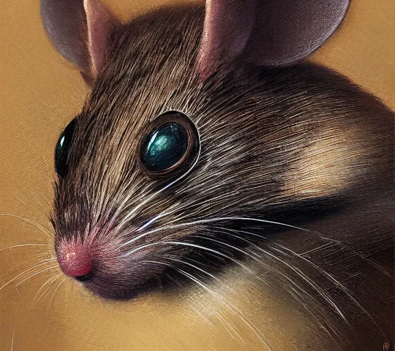 Image similar to a hyper-detailed portrait of a unique animorphic computer mouse by Craig Mullins; a computer mouse that looks like the real animal mouse; trending on artstation; 90mm; f/1.4