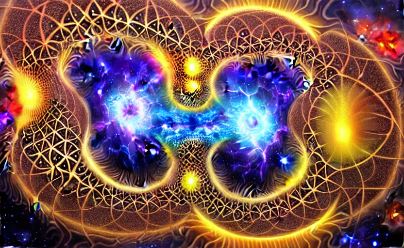 Prompt: classic fractal destruction of eternity, omniverse, chaos barrier force field, cosmic fantasy art