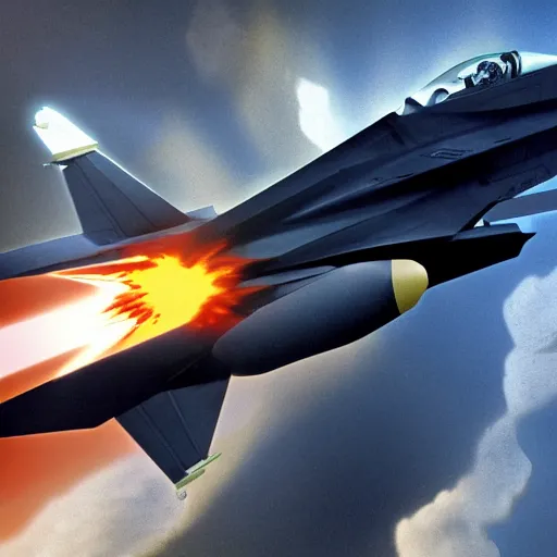 Image similar to cinematic areal shot of a fighter jet exploding from the energy wave concept art