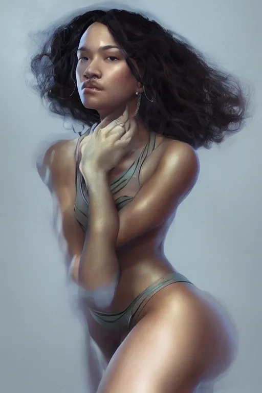 Image similar to full body beautiful mulatto girl, gorgeous, close-up portrait, intricate, elegant, volumetric lighting, scenery, digital painting, highly detailed, artstation, sharp focus, illustration, concept art, ruan jia, steve mccurry