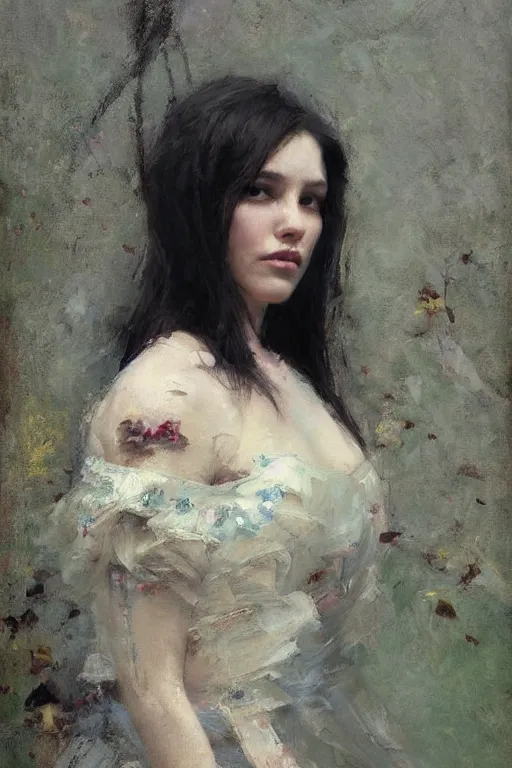 Image similar to Richard Schmid and Jeremy Lipking full length portrait painting of a young beautiful fantasy princess