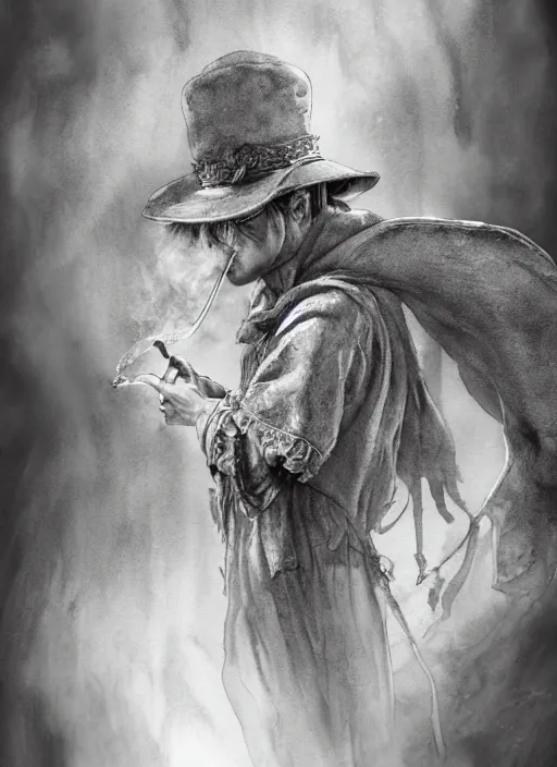 Image similar to portrait, the sadhatter, smoking a magical bong, watercolor, dramatic lighting, cinematic, establishing shot, extremely high detail, foto realistic, cinematic lighting, pen and ink, intricate line drawings, by Yoshitaka Amano, Ruan Jia, Kentaro Miura, Artgerm, post processed, concept art, artstation, matte painting, style by eddie mendoza, raphael lacoste, alex ross