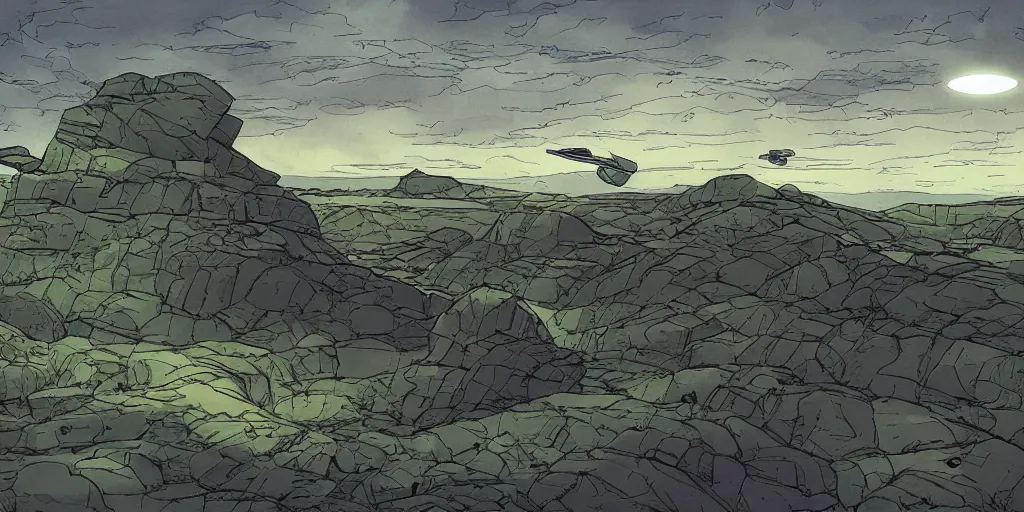 Image similar to stunning landscape of a spaceship in a dramatic setting by brian k. vaughan