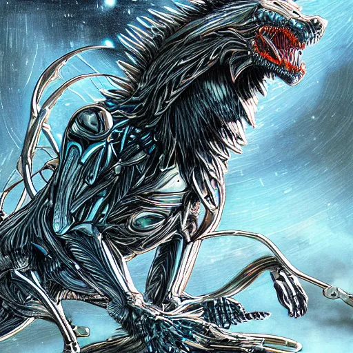 Image similar to cybernetic neo - predator mind transfer : wolf - like creatures running impossibly fast through the night, hunting prey and reveling in their machine - aided supremacy over any natural creature, sci - fi fantasy illustration