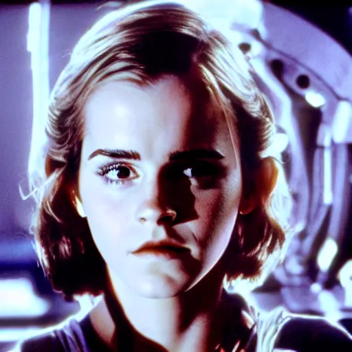 Image similar to film still of Emma Watson as Ripley in final scene scene in Alien 1979, 4k