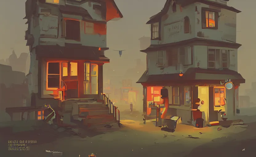 Image similar to a village detective, james gilleard, print, game art