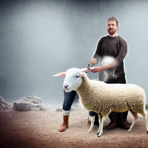 Prompt: photo hybrid of between a man and a sheep.