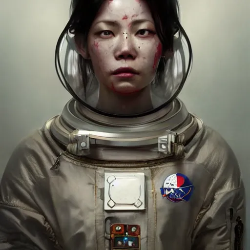 Prompt: asia woman bloodiedface in astronaut gear, ultra realistic, concept art, intricate details, eerie, horror, highly detailed, photorealistic, octane render, 8 k, unreal engine. art by artgerm and greg rutkowski and alphonse mucha